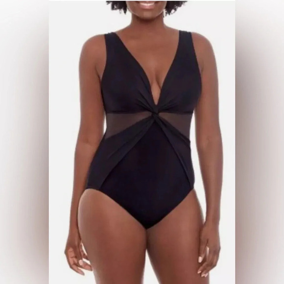 Miraclesuit Twist Front Mesh Panel Tummy Control One Piece Swimsuit Size 18 - Picture 3 of 9